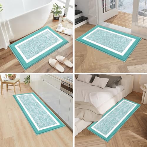 Pauwer 3 Piece Bath Mat Set, Non Slip Plush Bathroom Mats, Absorbent Shaggy Bathroom Rug Set with U-Shaped Contour Toilet Mat for Bedroom Living Room, Teal