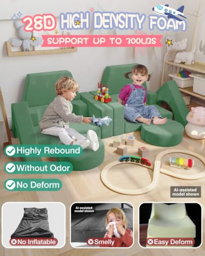 Image of YEFU 15pcs Modular Kids Play Couch,1000+ Imagination Creative Play | for kids ages 1+,7 shapes,countless configurations,30D high-density foam,fort building,washable cover, playroom,birthday gift