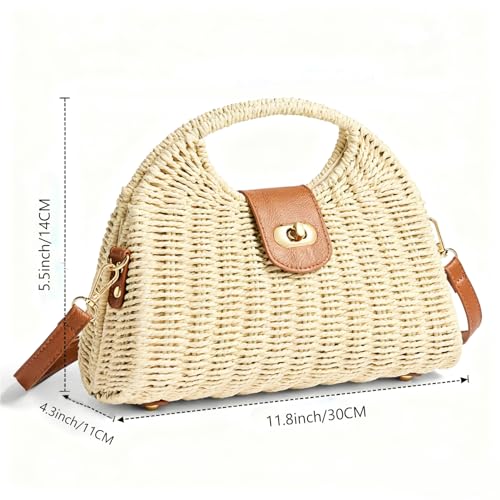 Straw Crossbody Bags for Women - Woven Handbag with Brown Leather Clasp, Summer Straw Purse 20252