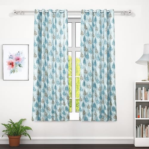 Image of Curtain Window - Raga Curtains for Home 5 Feet with 1 Unit of Window Curtains |Motif| White and Blue| Polyester, Pack of 10