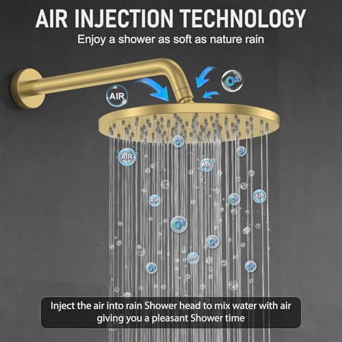Image of Iriber Thermostatic Shower System Wall Mount with 10 Inch Roud Rainfall Shower Head and Handheld,Shower Faucet Mixer Trim Kit (Valve Included),Brushed Gold