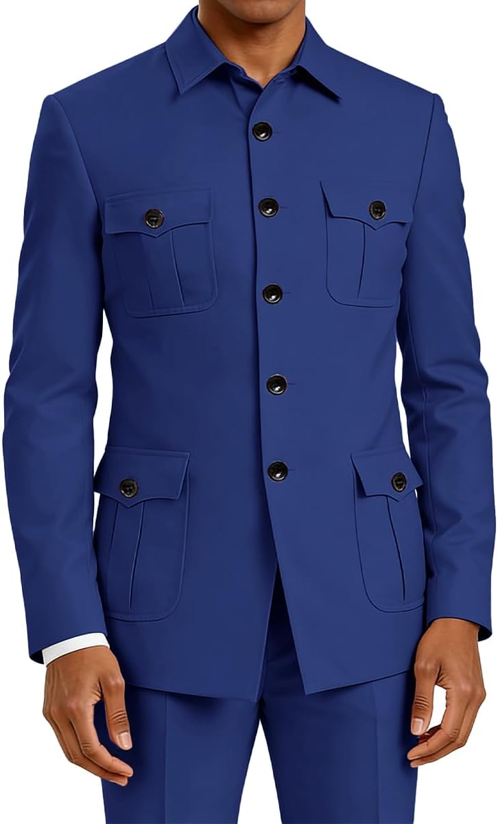 Mens Tunic Suit Mandarin Collar Slim Fit Suits Set Nehru Military Style Tuxedo Blazer Formal Wedding Outfit