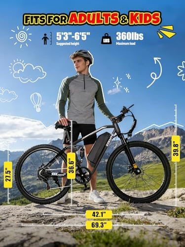 Image of ESKUTE M200F Electric Bike for Adults - 27.5 inch Tire Mountain E-Bike, 1500W Peak Brushless Motor 31+MPH, 48V 20.8Ah Removable Battery, Up to 80 Miles, Step Over Commuter E-MTB, Full Suspensions