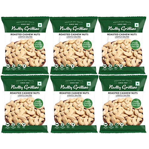 Image of Nutty Gritties Roasted Cashews, Lightly Salted, Dry Roasted, Non Fried, Zero Oil (Pack of 6-21g Each), 126g