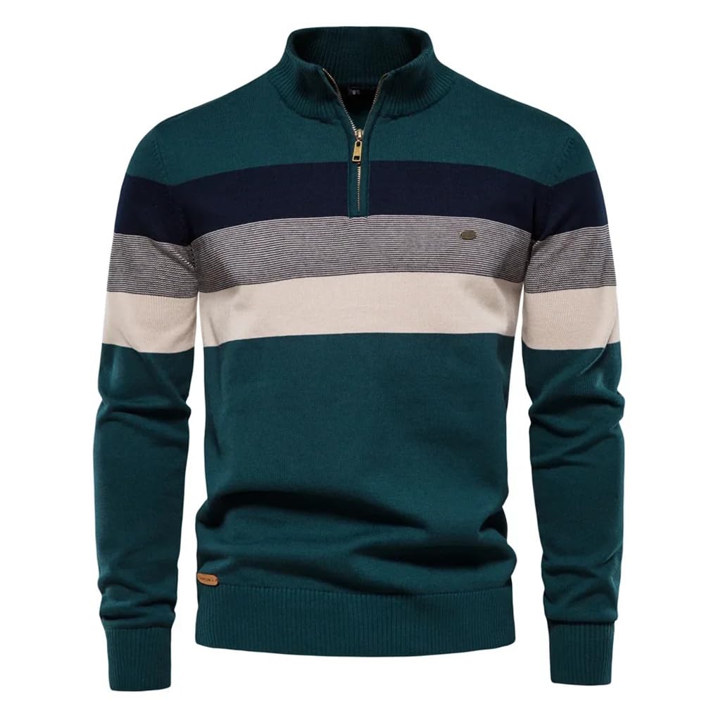 Dninmim Uomo Mezzo Collo Alto Colore Maniche Lunghe Maglione Autunno Inverno Stripe Busines Casual Knit Jumper