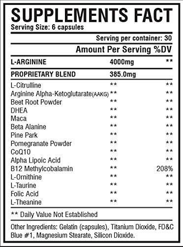 Nitric Oxide Supplement Booster Complex L Arginine 4000Mg,L Citrulline, Aakg,Beet Root,Pre Workout Supplement,Muscle Bulider,Growth,Pumps,Blood Flow,Vascularity,Heart Health,180 Capsules #TOP1