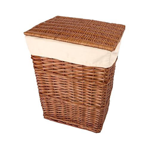 Natural Finish Rectangle Large Wicker Laundry Basket with Lining, Bathroom Storage Laundry Baskets Bin with Lid (Brown) - Image 4