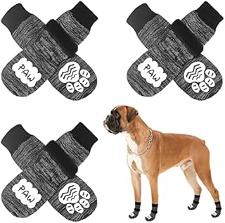 BEAUTYZOO Anti Slip Dog Socks for Small Medium Large Dogs with Grips Straps on Hardwood Floor Protection Wear, Traction Control 3 Pairs Double Side Paw Protector to Prevent Licking for Girl or Boy