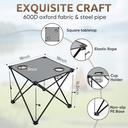 Image of HaSteeL Folding Beach Chair Set of 3, Foldable Black Camping Chairs & Grey Table for Outside, Low Beach Chair Portable for Adults Fishing, Picnic, Outdoor BBQ, Cup Holder & Storage Bag