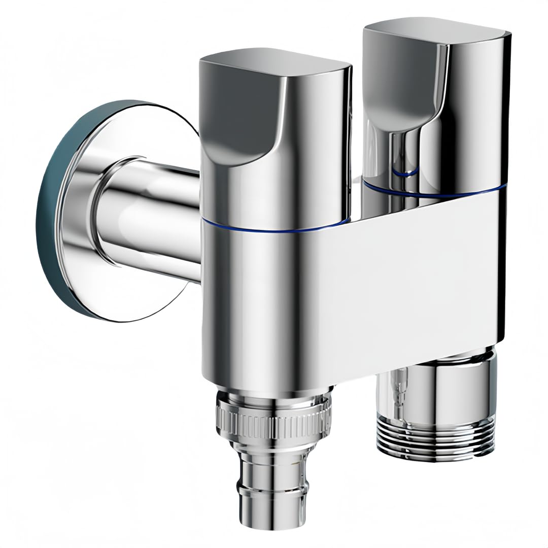 Vanne D'Arrêt Wc Robinet D'Angle G1/2 À Trois Voies Double Sortie Entrée Simple Tout Cuivre Avec Inverseur Et Robinet G3/4+ Pour Lave-Linge 4cm