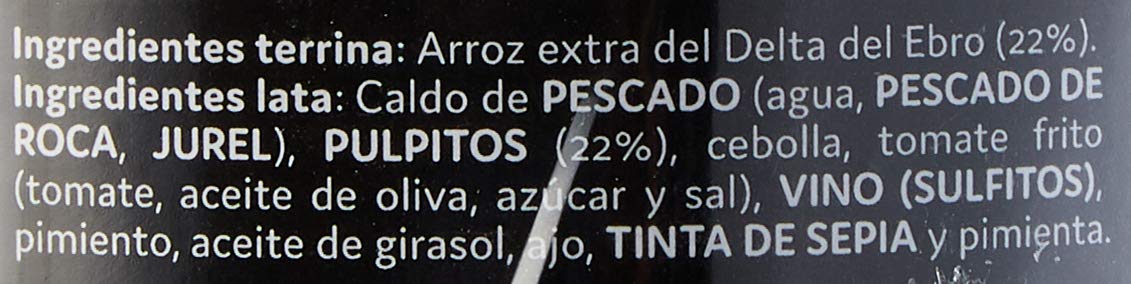 Arroz de Pulpitos al Vino Tinto, Plato de Pescado y Marisco Envasado