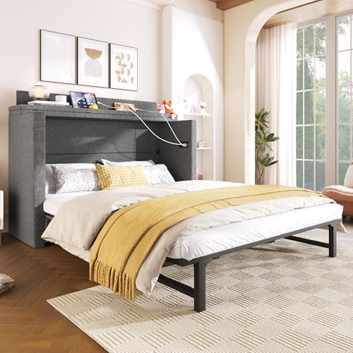 Idemon Schrankbett, 140 x 200, Mit Einer Schublade,Mobiles Schrankbett mit Ablagefach am Bett, mit USB- und Typ-C-Anschlüssen, Umbaubares Plattformbett, Ohne Matratze,Leinen, Grau Idemon Schrankbett, 140 x 200, Mit Einer Schublade,Mobiles Schrankbett mit Ablagefach am Bett, mit USB- und Typ-C-Anschlüssen, Umbaubares Plattformbett, Ohne Matratze,Leinen, Grau