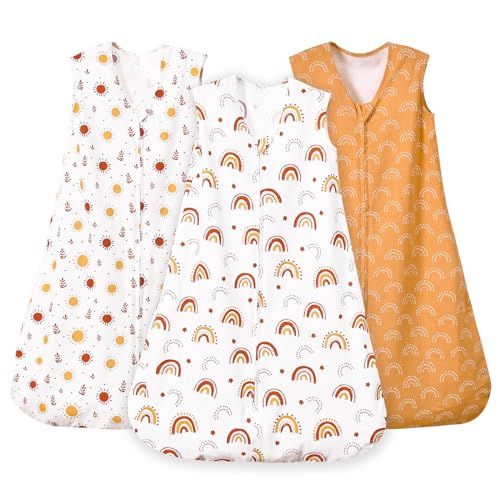 Image of PHF Baby Sleep Sack 0-6 Months 3 Pack 100% Cotton Baby Wearable Blanket, 2-Way Zipper 0.5 TOG Toddler Sleeping Sack, Comfy Sleep Bag for Baby Boys Girls, Rainbow (Small)