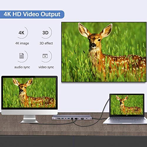 Image of Tobo USB C Hub,11 in 1 Type C to 4K HDMI Multiport Adapter Hub with RJ45 Ethernet Port, 87W Power Delivery, VGA, 3 USB 3.0, SD /TF Card Reader, 3.5mm Audio, Type C Multifunction 11in1 Hub TD-282TC