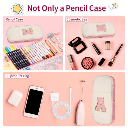 Image of Pencil Case,Personalized Pencil Pouch Cute Aesthetic College School Supplies,Large Storage High Capacity Pen Bag Holder Box Organizer Special Cases Gifts for Girls Teens - Beige+Pink,R