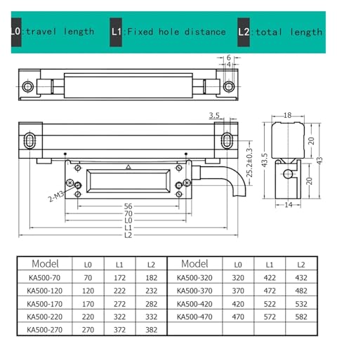Linear Optical Scale 70mm~420mm KA-500 0.005mm 5μm 5V TTL miniatura 3