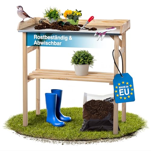 Rellinger® Pflanztisch outdoor wetterfest [LANGLEBIG & ROBUST] - inkl. verzinkter Arbeitsplatte - Pflanzentisch aus Holz - Pflanztisch Wetterfest - Pflanztisch für draußen (Made in Europe)