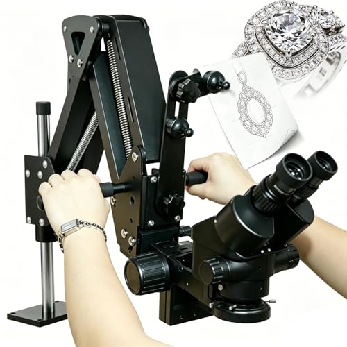 Image of Professional LCD Digital Trinocular Stereo Zoom Microscope with Boom-Arm Stand, 7X-45X & 7X-90X Continuous Zoom Magnification, HD Imaging for Jewelry Making HH-MH04A