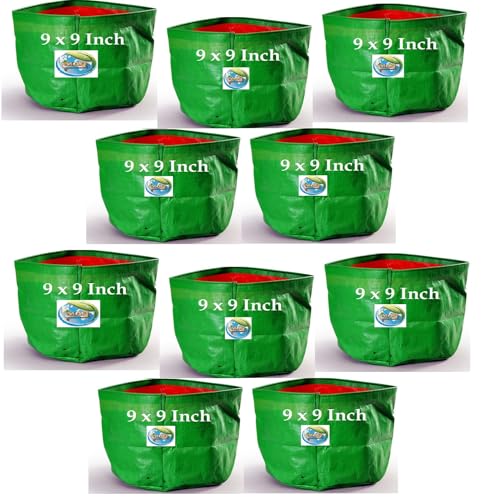 Image of MASHKI 9 inch x 9 inch Garden Green HPDE Growbags, for Home Gardening, Terrace Balcony Gardening Grow Bag (MGB-9X9 10NOS)