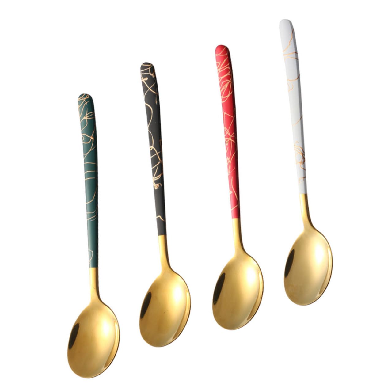 Unomor 4Pcs Stainless Steel Ice and Coffee Stirring Spoons Long Handle Drinking Spoons for Mixing Drinks and Desserts present for Housewarming and Festivals