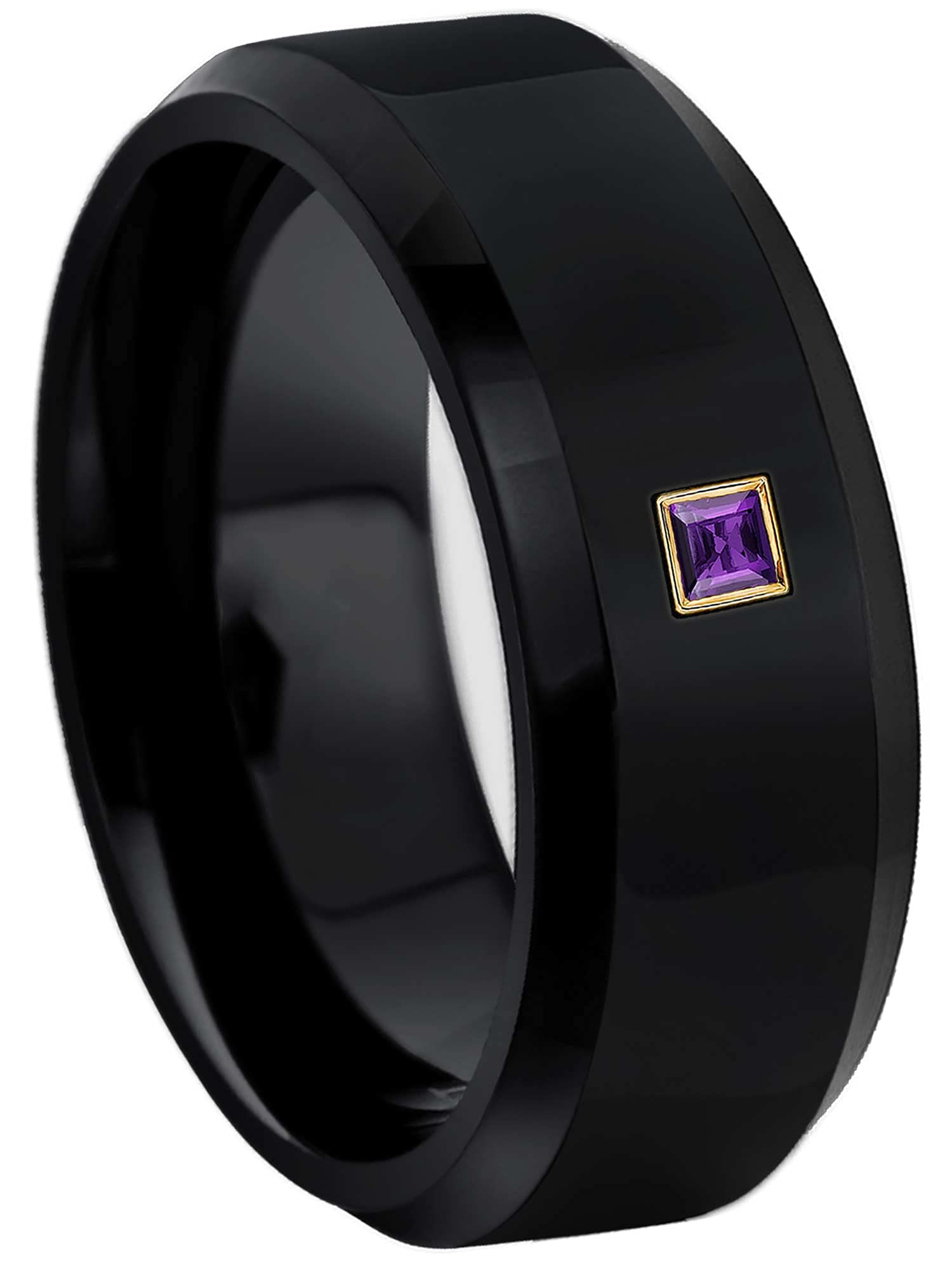 Beveled Black Mens Tungsten Carbide Wedding Band with 0.05ctw 