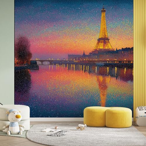 Papier peint Tour Eiffel panoramique lac abstrait 250 x 352 cm