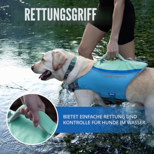 ZLX Schwimmweste Hund,Hunde Schwimmweste aus Ripstop,Rettungsweste Hund mit Griff,für Kleine, Mittlere & Große Hunde,Verstellbare Schwimmweste für Hunde zum Bootfahren,Schwimmen,Surfen