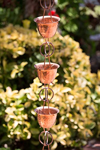 Monarch Rain Chains 26558 Pure Copper Hammered Cup Rain Chain Replacement Downspout for Gutters, 8-1/2 Feet Length - Image 3