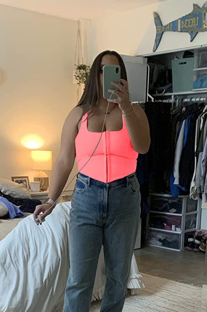 TOB Women's Sexy Sleeveless Central Single-Row Clasp Club & Night Out Crop Tank Top