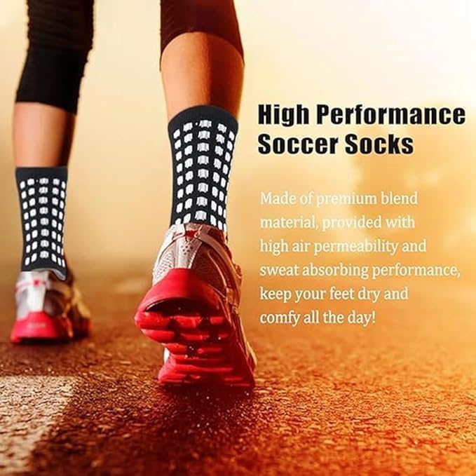 DEXSOVO Athletic Sport Anti-slip Socks for Men Women | Crew Length Non-slip Rubber Grip Thicken Cushion socks for footballers, Rugby, Cricket, Yoga, Badminton, Baseball, Sports (White + Black) 2