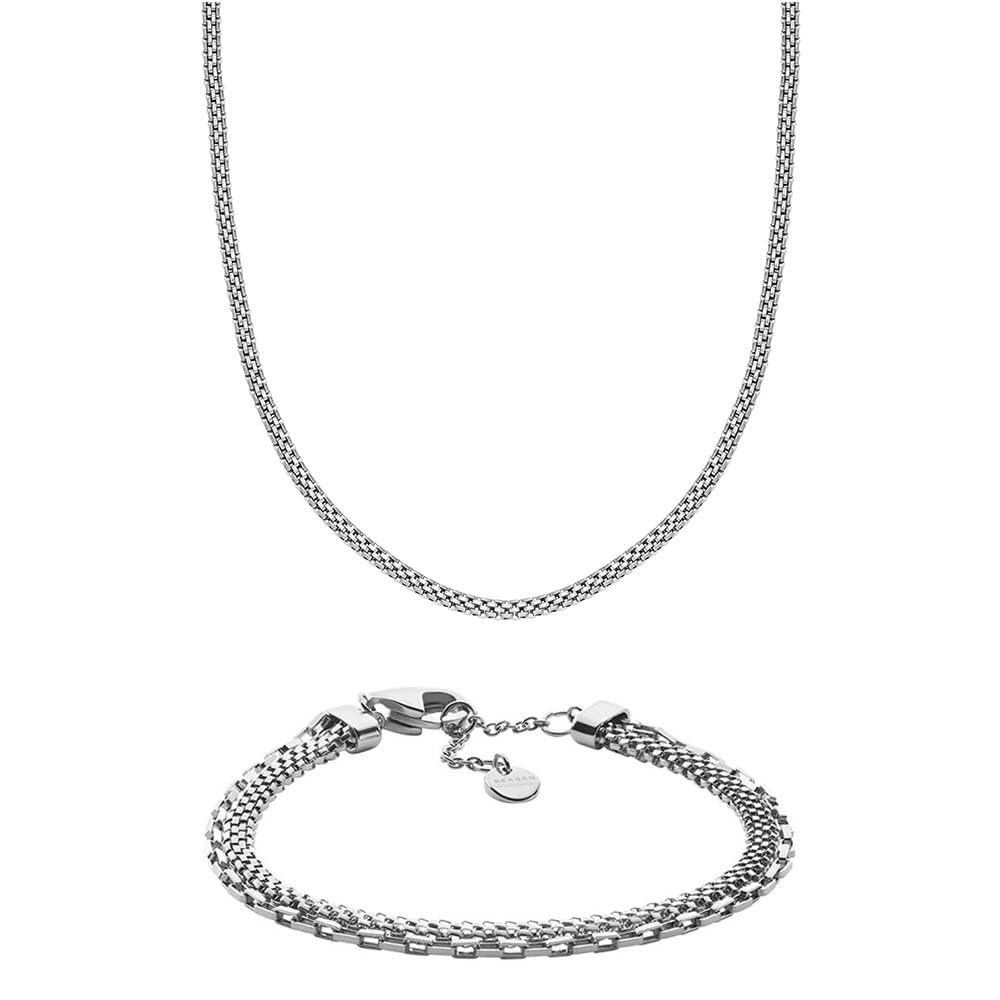 Skagen Herren Tov Mesh Silber-Ton Edelstahl Halskette und Armband, Set