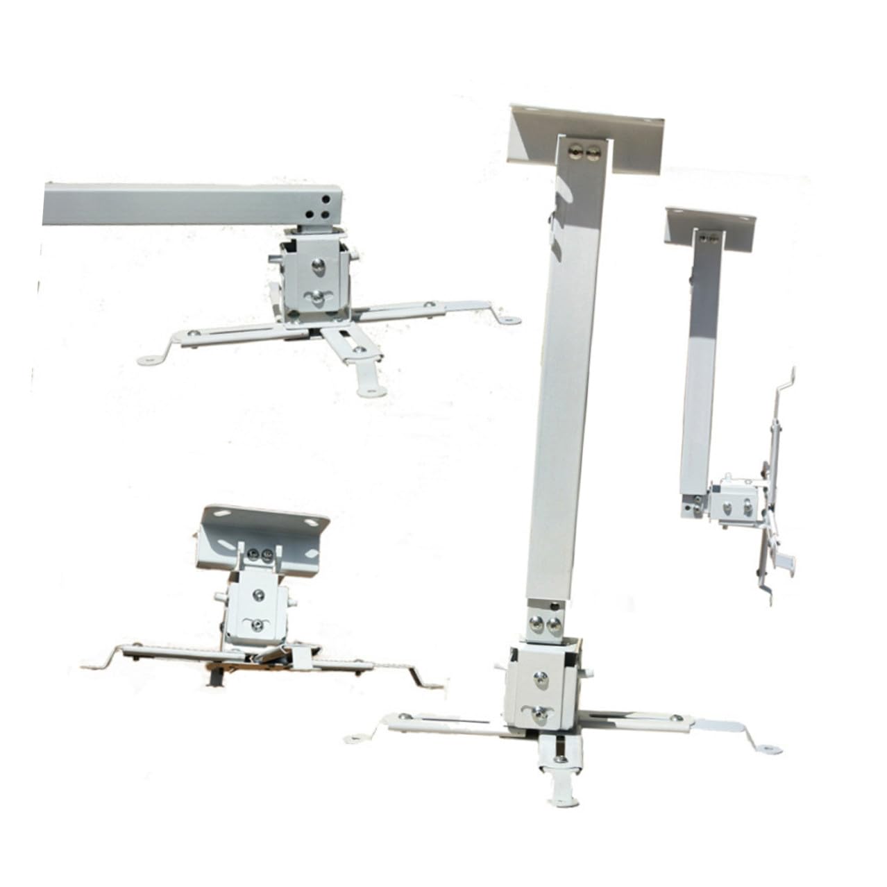 Operitacx Supporto Proiettore da Soffitto Regolabile in Ferro Bianco Bracci Doppi Articolati e Inclinazione Regolabile, Capacità 15kg, per Montaggio Parete o Soffitto