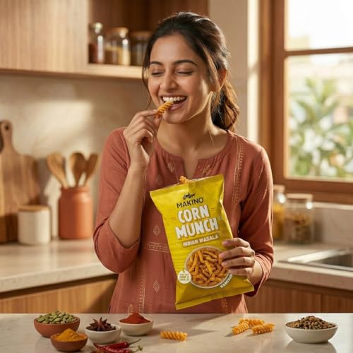 Image of Makino Corn Munch Indian Munch Crunchy Chips, Pack of 3 (150g) Each - First Time in India, Creamy & Zingy Fusion Flavour, Irresistible Snack, Zero Trans Fat, Gluten Free & No MSG