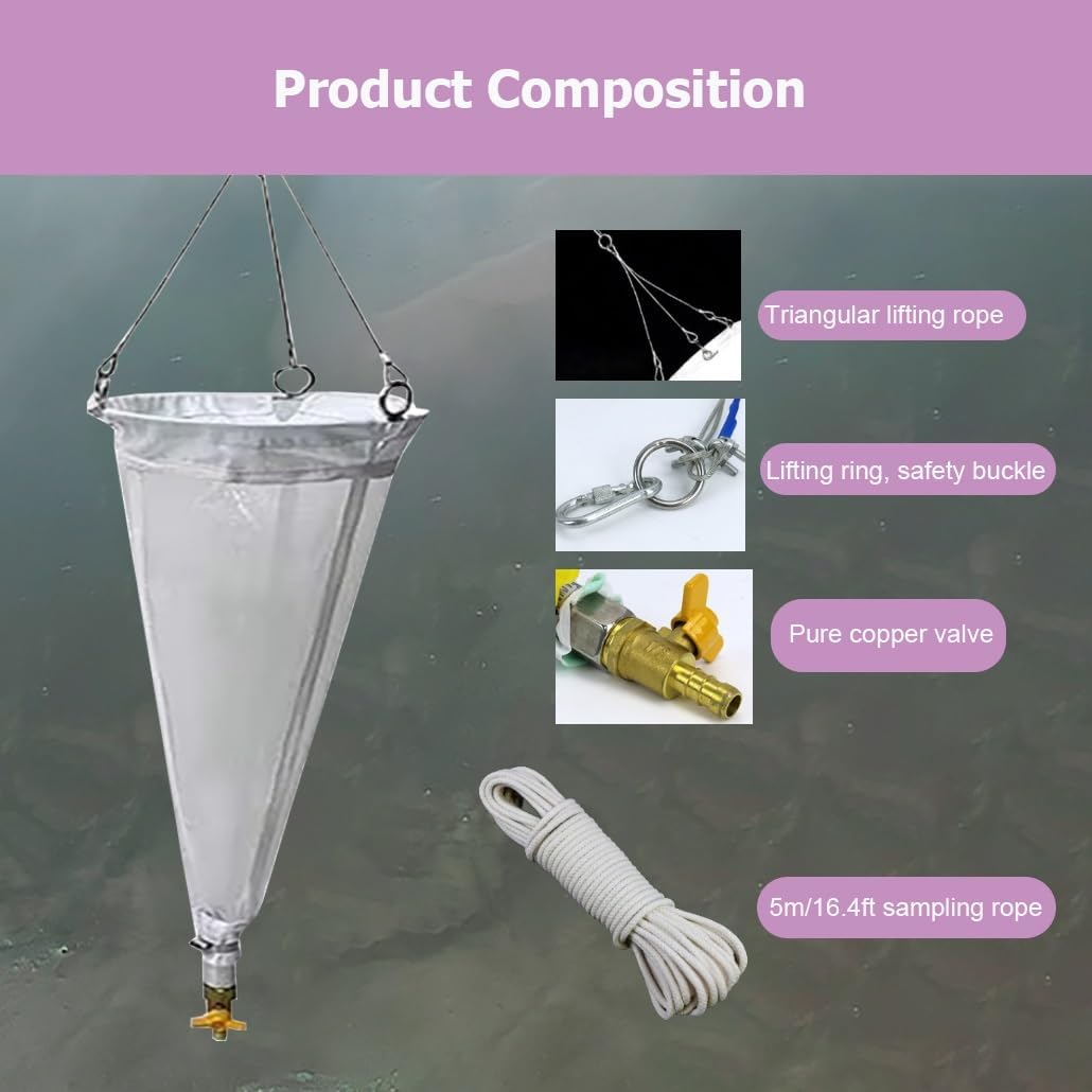 Plankton Sampling Net for Zooplankton & Protozoa - 16.4ft (5m) Rope, 125 Mesh - Ideal for Ocean, Lake & Reservoir Water Testing, Durable Plankton Nets for Research & Education