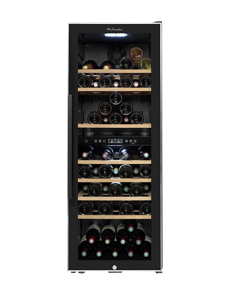 La Sommeliere - Weinkühlschrank ECS81,2Z, 75 Flaschen, 2 Zonen Temperier-Servier-Weinschrank, Glastür aus UV-undurchlässigem Glas, Temperaturbereich von 5°C bis 20°C, freistehend