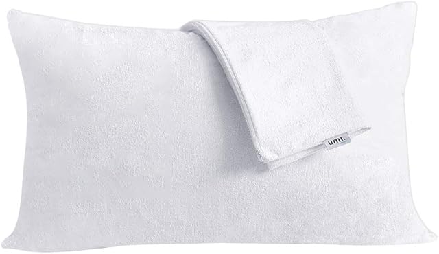 Amazon Brand - Umi Pillow Protectors Covers Cases Terry Cotton Breathable Comfortable Zippered Hypoallergenic Pillow Encasement White Pack of 2-40x70cm