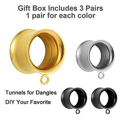 LADEMAYH 3 Pairs DIY Tunnels Plugs Gauges for Ears Piercing Jewelry, Women Mens Stainless Steel Ear Dangle Gauges Accessories4
