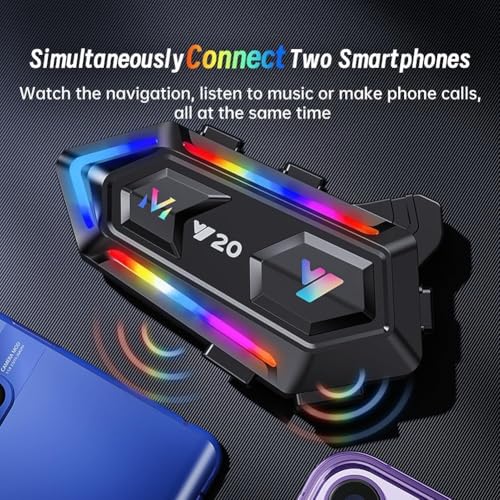 Image of Motorcycle Helmet Bluetooth Headset, Cool RGB Dazzling Lights Motorbike Helmet Speaker Double Noise Cancellation Intercom Communication Systems with IPX6 Waterproof /Strong Bass for Dirt Bike
