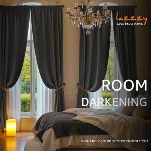 Image of Grey Velvet Curtains Modern Luxury Rod Pocket 52x108 Inch 2 Panels | Room Darkening, For Tall Windows & High Ceilings, Light Shifting Texture, Elegant Drape, Soft, Cozy