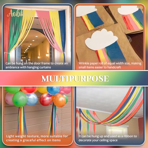 Image of AOBKIAT Colorful Streamers Party Decorations,5 Rolls Vintage Rainbow Crepe Paper Streamers for Birthday,Candyland Theme Baby Shower,Fiesta,Wedding,Christmas,DIY Craft Crepe Paper,1.8 Inch x 82 Ft /Roll