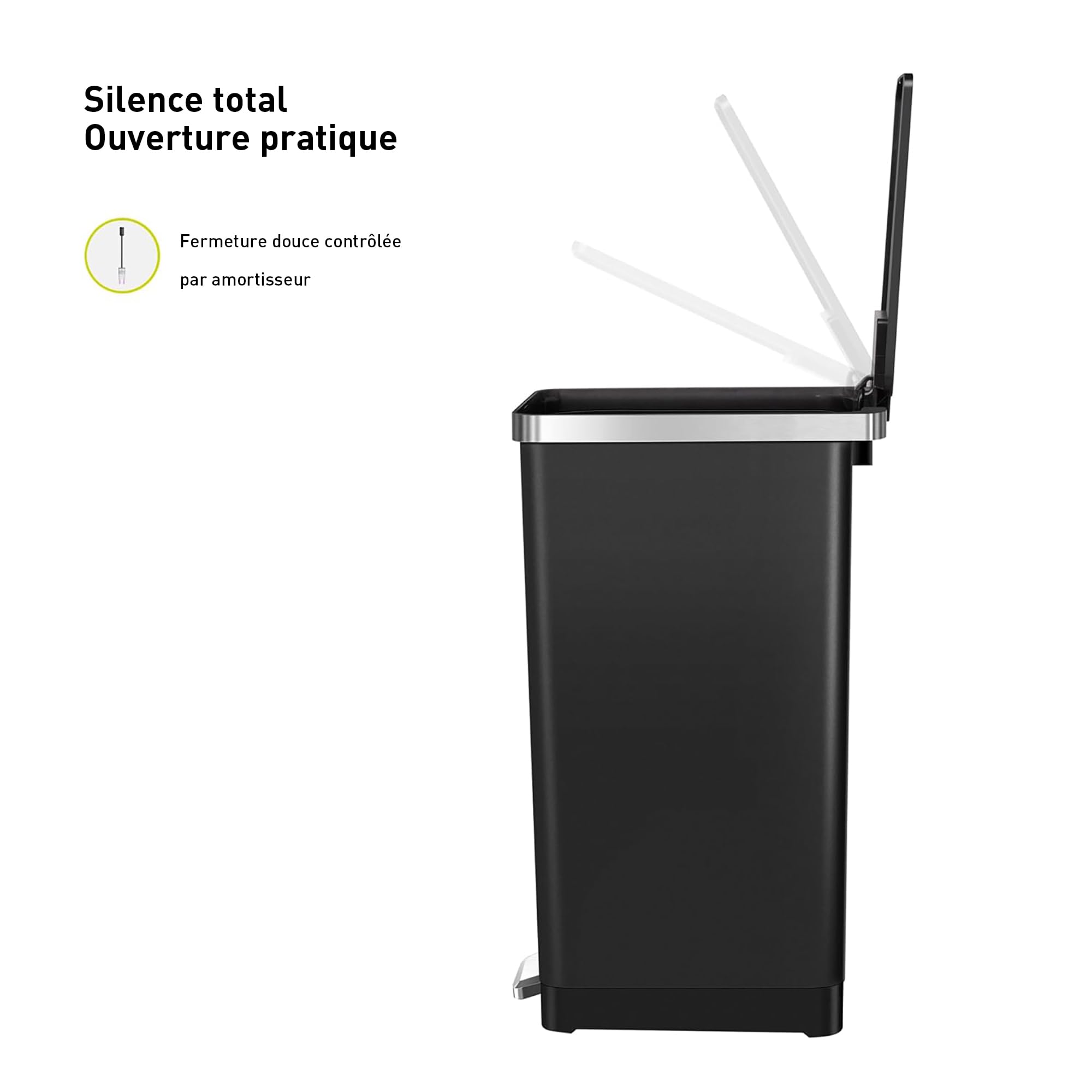 EKO Hana Poubelle de Cuisine 30 L à Pédale Noir