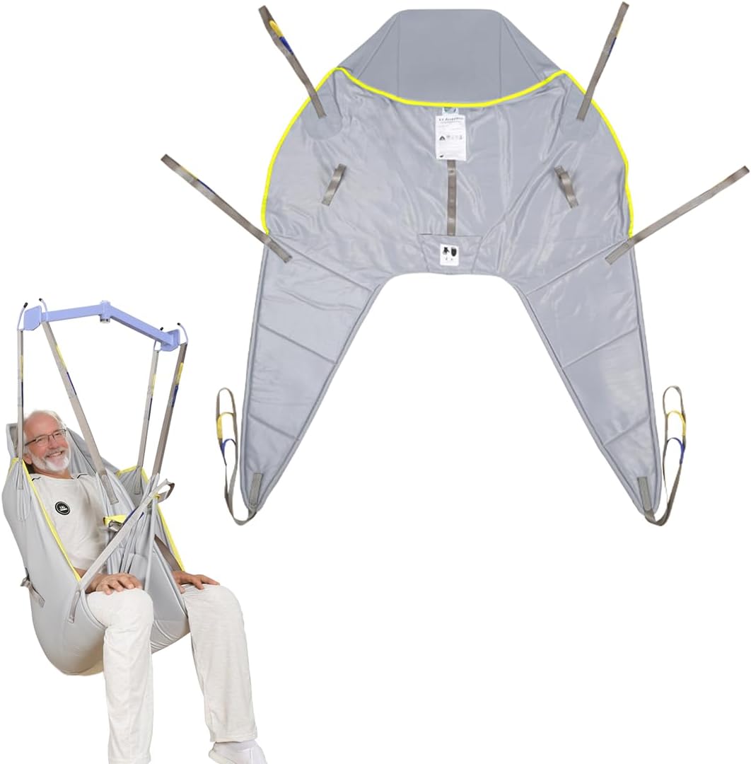 Patient Lift Universal Padded Sling with Head Support, Lift U-Sling for Patient Transfer and Reposition Home Use, 500lbs (Gray, Medium)