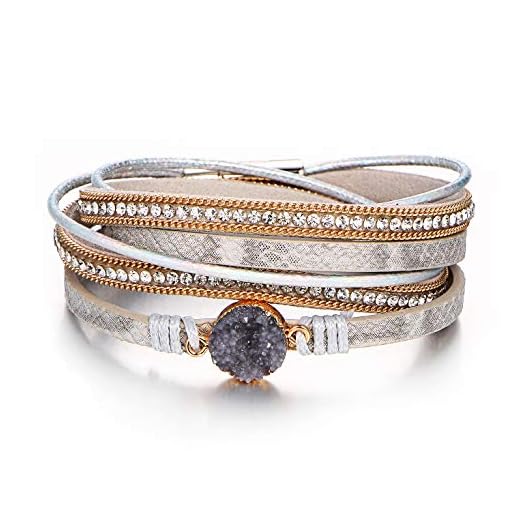 FINETOO Multi-Layer Wrap Leather Bracelet Handmade Braided - with Magnetic Clasp Cuff Bangle Bracelet Jewelry for Women, Girl Gift