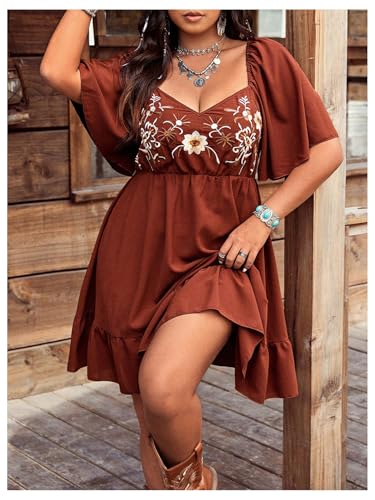 Image of BEAUDRM Women's Plus Size Western Cowgirl Dress Floral Boho Country Flowy Causal Spring Mini Dress Summer Vacation Outfits