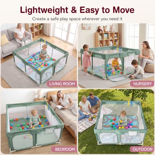 Image of Kidirect Baby Playpen 47x47 - Small Playpen for Babies & Toddlers, Activity Center, Indoor Outdoor, Green