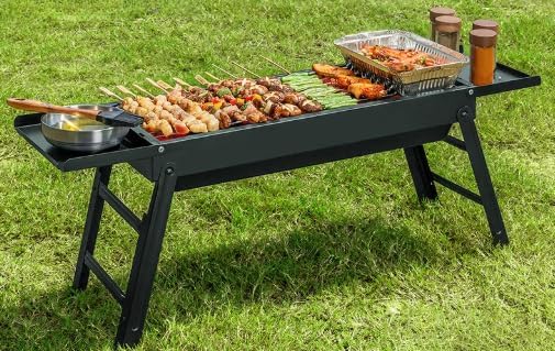 バーベキューコンロ 折りたたみ式 バーベキュー コンロ 炭受け BBQ グリル 網 Lサイズ (89*20*35cm)
