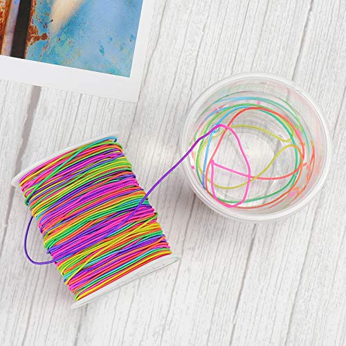Dreamtop 1mm 100 Meters Rainbow Elastic Cord Colorful Bead Stretch String Pony Bead String Rainbow Elastic Thread Beading Thread for Bracelets, Necklace, Jewelry Making and Crafts,109 Yard
