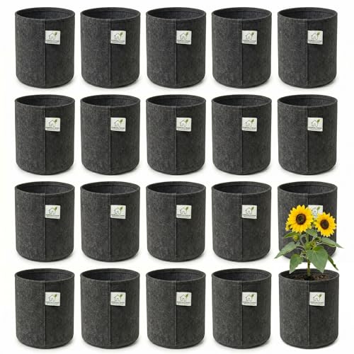 Image of 400 GSM Geo Fabric Round Grow Bags 24x24 Inch, Dark Grey Planting Bags for Terrace and Kitchen Gardening Pack of 20