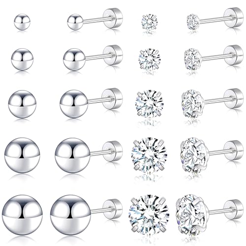 10 Pairs Hypoallergenic Stud Earrings for Women, Surgical Stainless Steel Earrings Sets for Multiple Piercing, Silver Cartilage Hypoallergenic Earrings for Women Jewelry