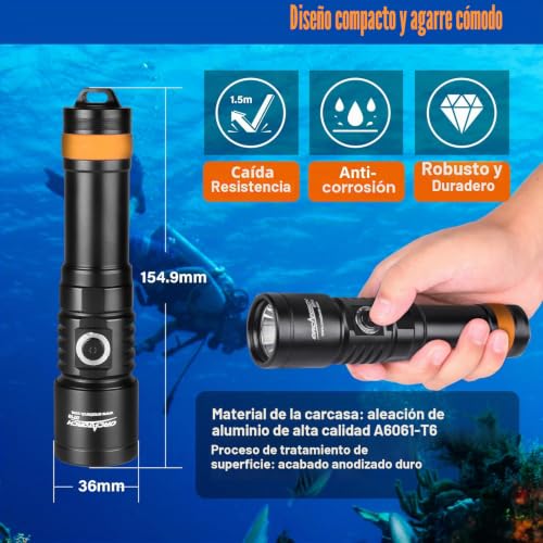 Linterna de buceo nocturna Orcatorch D710 para explorar fondos marinos oscuros a 492 pies 5
